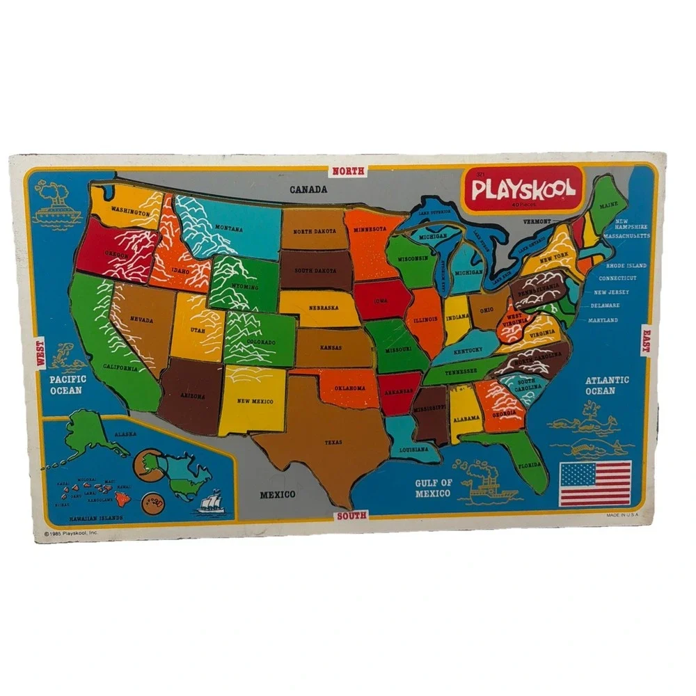 1985 Playskool Wooden Puzzle US United States Capitol Map 100% Complete Made USA